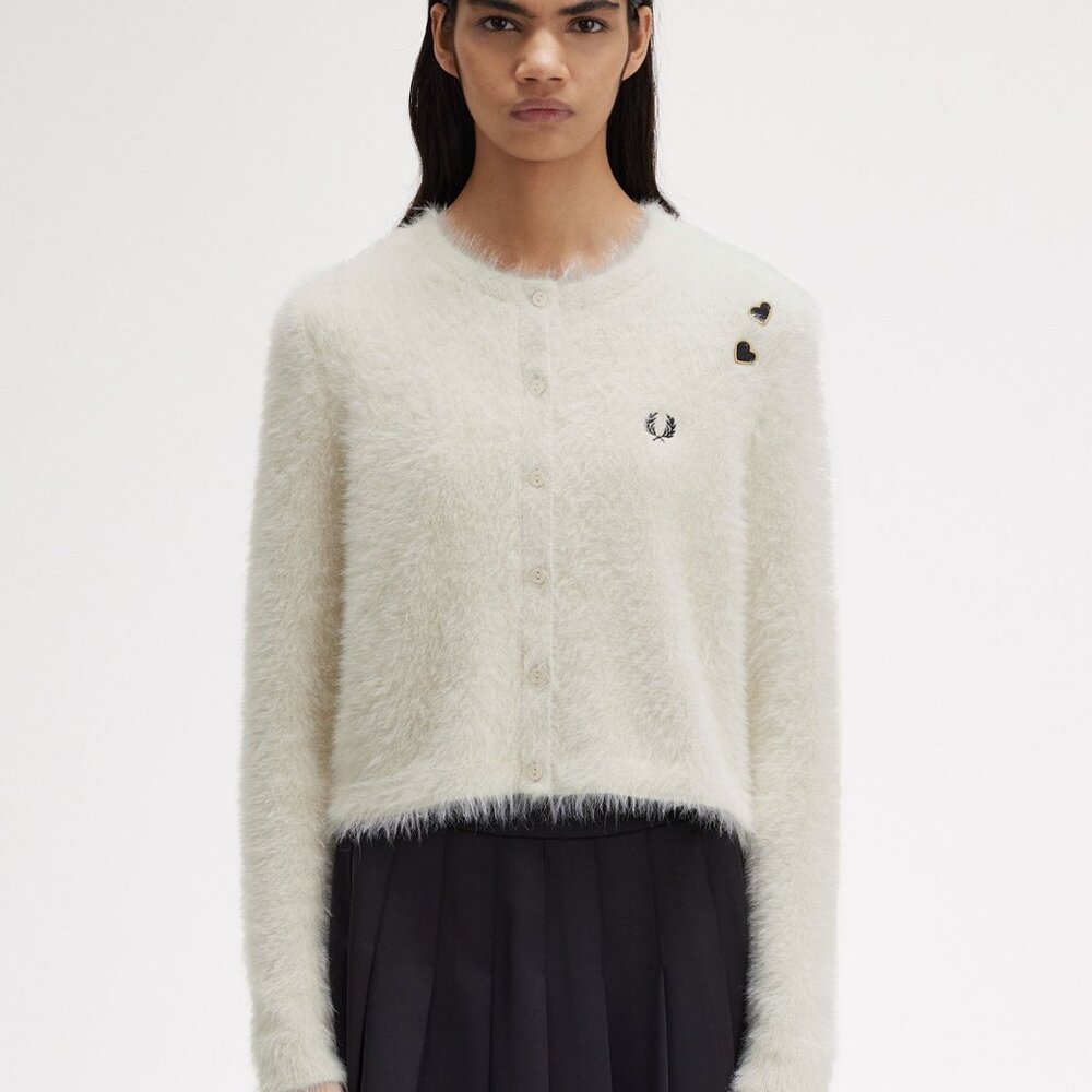 NWT Fred Perry Amy Whitehouse White Furry Cardigan Sweater - Picture 3 of 11
